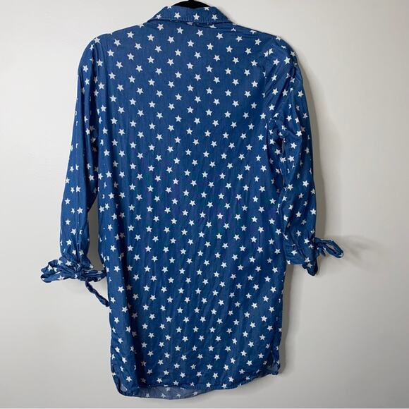Stellah Blue Denim White 4th of July USA Star Print Boho Tunic Shift Dress XS - Picture 8 of 10